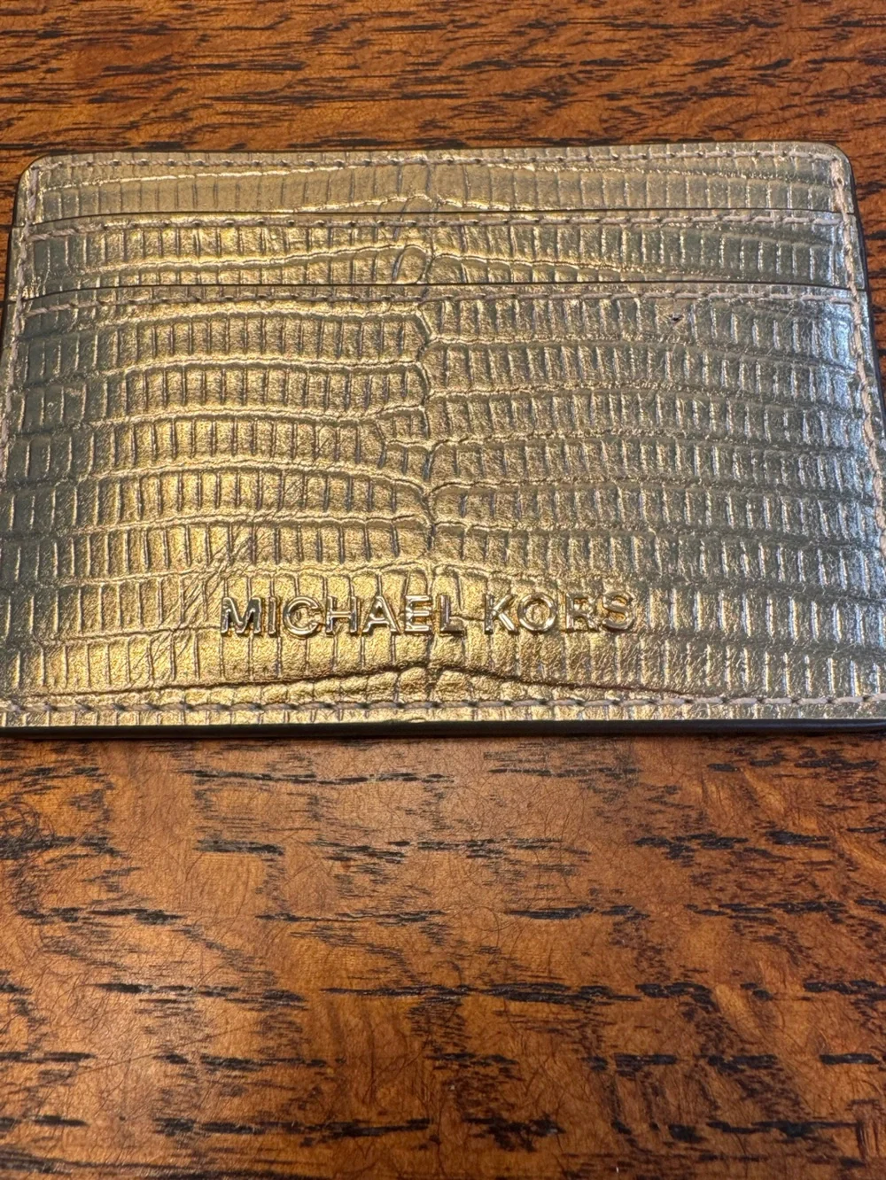 Michael Kors Jet Set Metallic Lizard Embossed Leather Card Holder